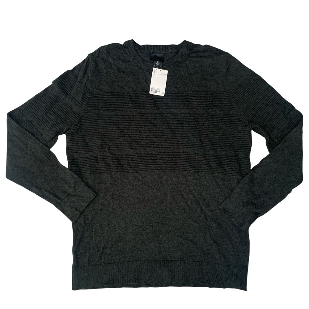 H&M‎ Textured Knit Sweater Black Men's Large Crewneck New With Tags